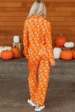 Load image into Gallery viewer, Orange Halloween Print Lapel Shirt Long 2pcs Pajama Set

