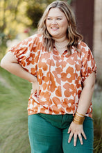 Cargar imagen en el visor de la galería, Orange Plus Size Floral Print Drawstring V Neck Short Sleeve Blouse
