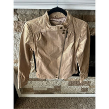 Load image into Gallery viewer, L.A.L 100% Genuine Leather Metallic Gold Moto Jacket with Stand Collar
