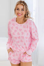 Cargar imagen en el visor de la galería, Pink Valentine Heart Shape Print Long Sleeve Top Shorts Lounge Set
