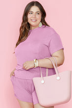 Load image into Gallery viewer, Phalaenopsis Ribbed Knit T Shirt and Shorts Plus Size Lounge Set
