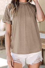 Load image into Gallery viewer, Pale Khaki Seamed Detail Contrast Lace Raglan Sleeve Tee
