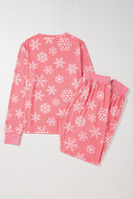 Cargar imagen en el visor de la galería, Pink Christmas Snowflake Print Two Piece Loungewear
