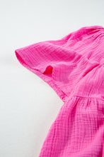 Load image into Gallery viewer, Bright Pink Textured Square Neck Flutter Sleeve Tiered Flowy Blouse
