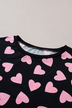 Cargar imagen en el visor de la galería, Black Valentine&#39;s Heart Shape Print Long Sleeve Top Shorts Lounge Set
