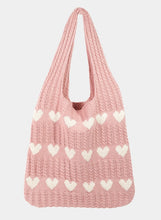 Cargar imagen en el visor de la galería, Fame Contrast Heart Crochet Tote Bag
