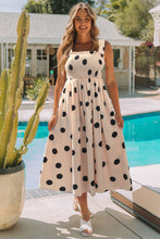 Load image into Gallery viewer, Oatmeal Polka Dot Smocked Fit Flared Sleeveless Long Dress
