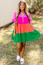 Cargar imagen en el visor de la galería, Multicolor Color Block Tiered Puff Sleeve Dress
