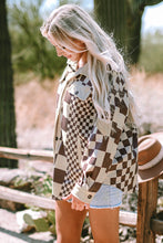 Cargar imagen en el visor de la galería, Brown Checkered Print Patchwork Corduroy Shacket
