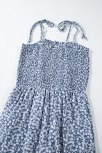 Cargar imagen en el visor de la galería, Dusk Blue Thin Straps Smocked Bodice Wide Leg Floral Jumpsuit
