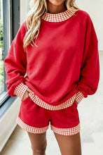 Load image into Gallery viewer, Carrot Gingham Trim Baggy Pullover 2pcs Short Set
