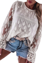 Cargar imagen en el visor de la galería, Beige Embroidered Mesh Flounce Sleeve Blouse
