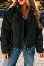 Load image into Gallery viewer, Black Checkerboard Full Zipper Puffer Jacket
