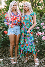 Cargar imagen en el visor de la galería, Green Floral Print Sleeveless Ruffle Tiered Maxi Dress
