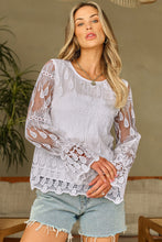 Cargar imagen en el visor de la galería, Beige Embroidered Mesh Flounce Sleeve Blouse
