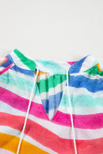 Load image into Gallery viewer, Rose Red Rainbow Stripes Ruffled Hem Drawstring V Neck Tank Top
