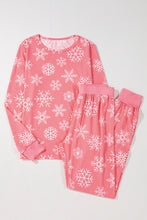 Load image into Gallery viewer, Pink Christmas Snowflake Print Two Piece Loungewear
