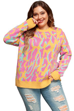 Cargar imagen en el visor de la galería, Bright Pink Plus Size Leopard Ribbed Trim Sweater
