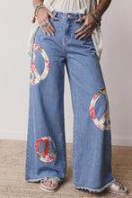 Cargar imagen en el visor de la galería, Myosotis Floral Peace Sign Embroidered Patch Wide Leg Jeans
