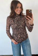 Load image into Gallery viewer, Khaki Leopard High Neck Long Sleeve Western Slim Top
