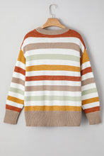 Cargar imagen en el visor de la galería, Multicolour Striped Colorblock Drop Shoulder Plus Size Sweater
