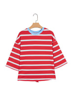 Cargar imagen en el visor de la galería, Racing Red Striped Bow Tie Hollowed Back 7/8 Sleeve Casual T-Shirt
