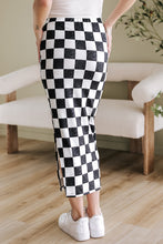 Load image into Gallery viewer, White Checkered Print Side Slit High Waist Midi Skirt
