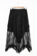 Load image into Gallery viewer, Black Lace Cascading Tiered High Waist Maxi Skirt
