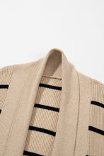 Cargar imagen en el visor de la galería, Black Stripe Shawl Neckline Open Cardigan with Pockets
