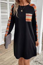 Load image into Gallery viewer, Orange Contrast Geo Raglan Sleeve Patchwork Dress
