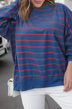 Load image into Gallery viewer, Blue Stripe Stylish Overlap Detail Drop Shoulder Pullover Sweatshirt
