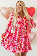Load image into Gallery viewer, Red Floral Print High Waist V Neck Babydoll Mini Dress
