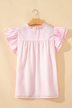Cargar imagen en el visor de la galería, Pink Stripe Contrast Trim V Neck Flutter Sleeve Blouse
