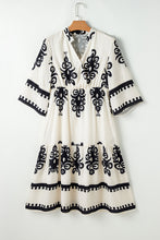 Load image into Gallery viewer, Beige Western Geometric Print 3/4 Sleeve Loose Midi Dress
