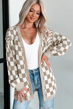 Load image into Gallery viewer, Brown Checkered Open Front Drop Shoulder Cardigan
