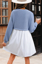 Load image into Gallery viewer, Sky Blue Stripe Patchwork Pleated High Waist Loose Mini Dress

