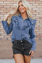 Cargar imagen en el visor de la galería, Dusk Blue Denim Ruffled Casual Top
