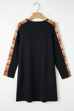 Load image into Gallery viewer, Orange Contrast Geo Raglan Sleeve Patchwork Dress
