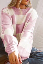 Cargar imagen en el visor de la galería, Pink Checkered Trendy Sleeve Sweater
