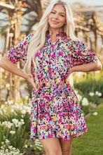 Load image into Gallery viewer, Pink Floral Puff Short Sleeve V Neck Mini Dress
