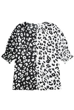 Cargar imagen en el visor de la galería, Black Plus Size Contrast Leopard Half Sleeve Blouse
