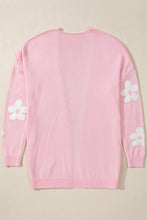 Load image into Gallery viewer, Pink Floral Print Knitted Open Front Loose Cardigan
