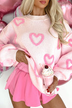 Cargar imagen en el visor de la galería, Pink Heart Shape Bubble Sleeve Baggy Sweater
