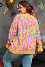 Cargar imagen en el visor de la galería, Bright Pink Plus Size Leopard Ribbed Trim Sweater
