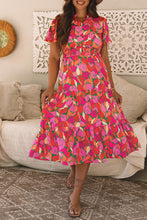 Load image into Gallery viewer, Rose Floral Short Sleeve Smocked Waist Maxi dress
