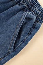 Cargar imagen en el visor de la galería, Dark Blue Drawstring Elastic Waist Wide Leg Jeans
