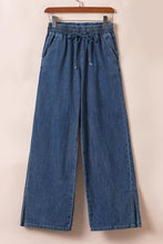 Load image into Gallery viewer, Dark Blue Drawstring Elastic Waist Wide Leg Jeans
