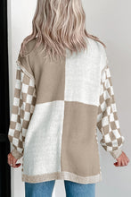 Load image into Gallery viewer, Brown Checkered Open Front Drop Shoulder Cardigan
