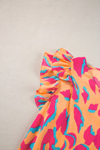 Cargar imagen en el visor de la galería, Orange Abstract Print V Neck Ruffled Sleeve Blouse
