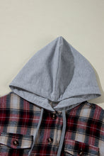 Cargar imagen en el visor de la galería, Red Plaid Print Chest Pocket Buttoned Hooded Shacket
